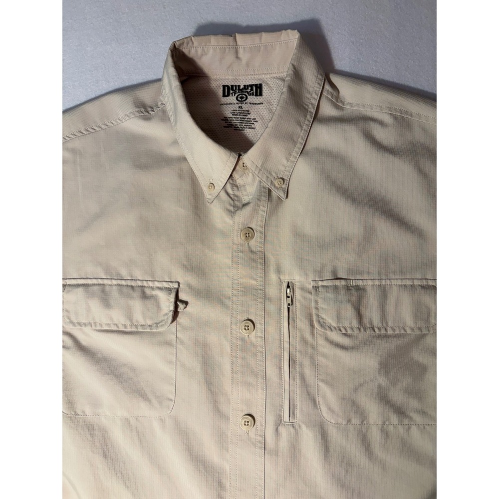 Duluth Trading Co Armachillo Shirt Mens XL Tan Ripstop Vented Fishing Hiking S/S